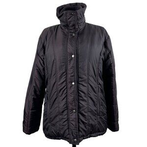 Allison Lane Womens Dark Purple Coat Zip Snap Front High Neck Insulated Size L